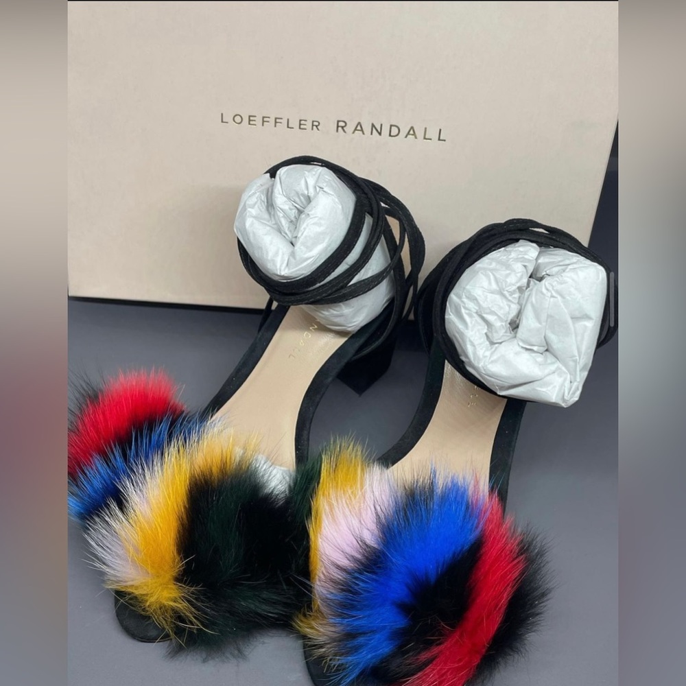 Fox fur strappy sandals size 37.5 #loefflerrandall